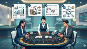 Профессиональная иллюстрация с элементами игры в баккару для статьи о базовых стратегиях казино
