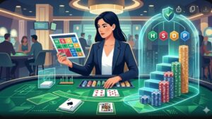 Современная иллюстрация с картами блэкджека и фишками для статьи о стратегии сохранения банка.