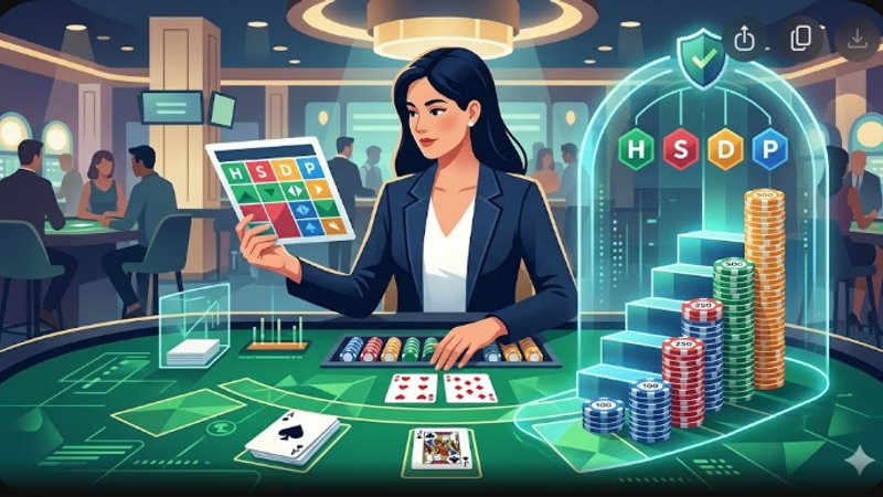 Современная иллюстрация с картами блэкджека и фишками для статьи о стратегии сохранения банка.